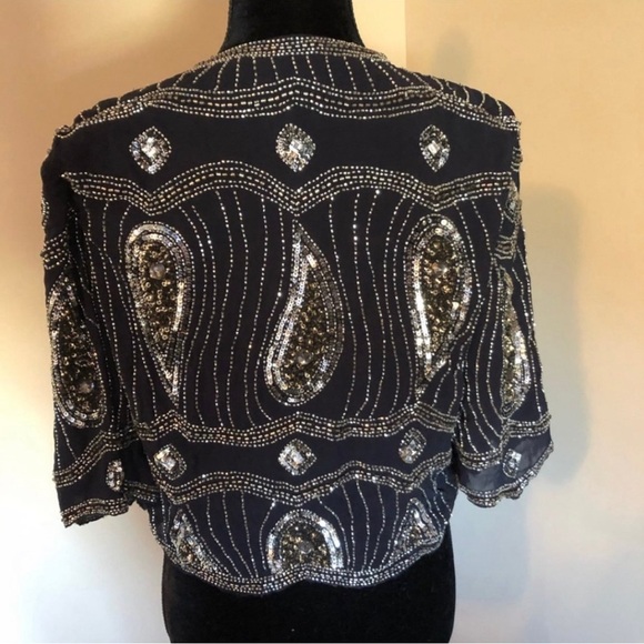 NWT Free people GORGEOUS Cropped Sequin Jacket- Navy -Med - Picture 5 of 7